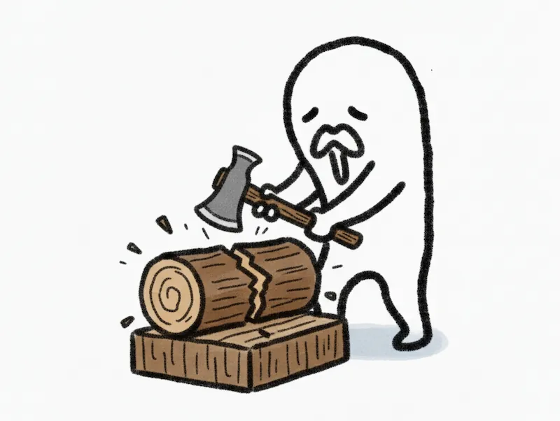 めんどくさそうにいろんな広葉樹を割っている様子 - でも薪はめんどくさかっちゃんなら超カンタン！雑木ミックス広葉樹薪